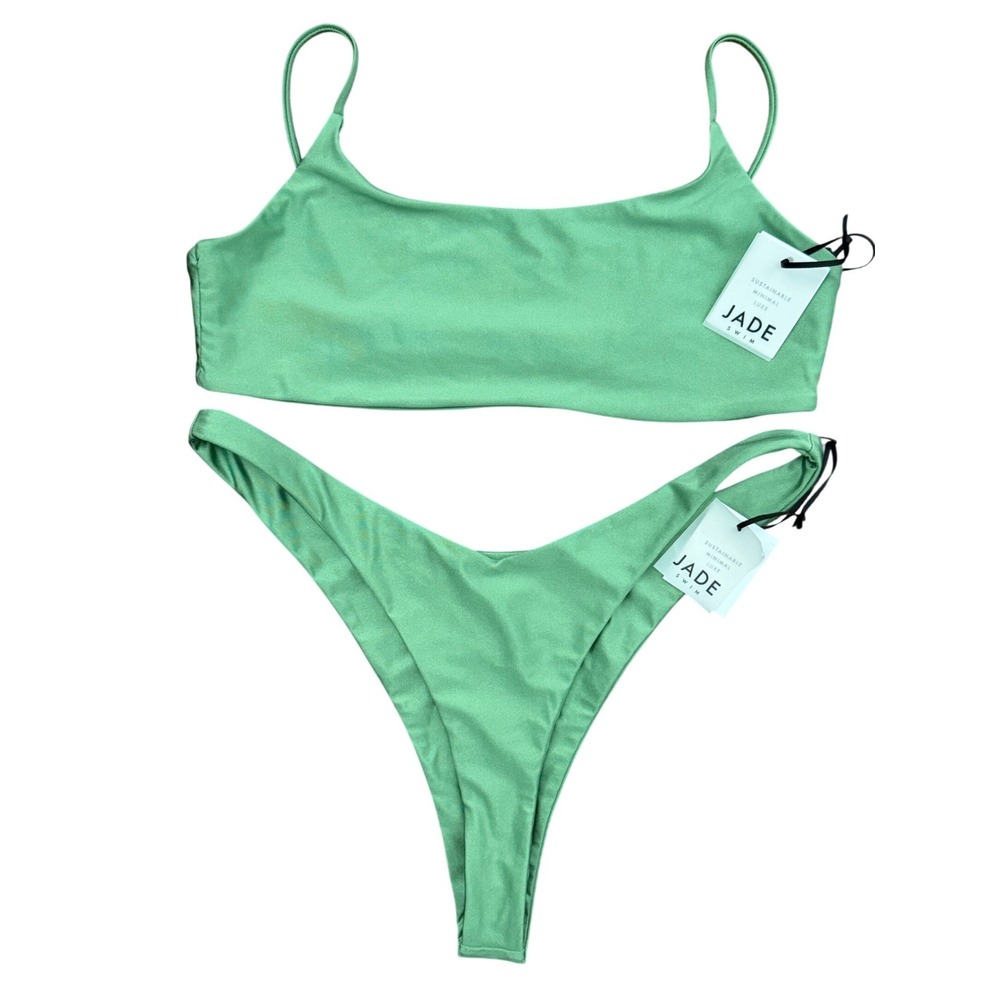 Jade‎ Swim Vera Basil Sheen Bikini Set Green High Leg V Front NWT XL Beach